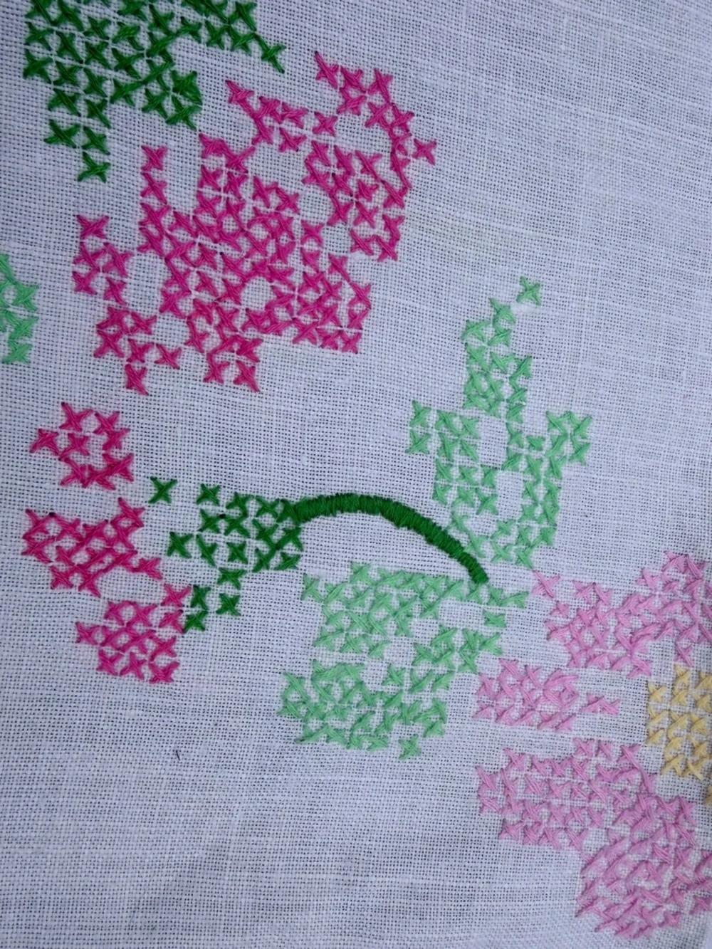 Heirloom Style Hand‎ Embroidered Floral Tablecloth Vintage Cottagecore Scalloped